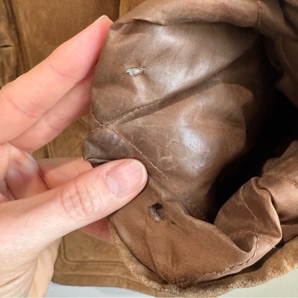 VTG LP Uomo Leather Sherpa Lined Suede Jacket Men Large Tan Western Barn Chore - Picture 13 of 14